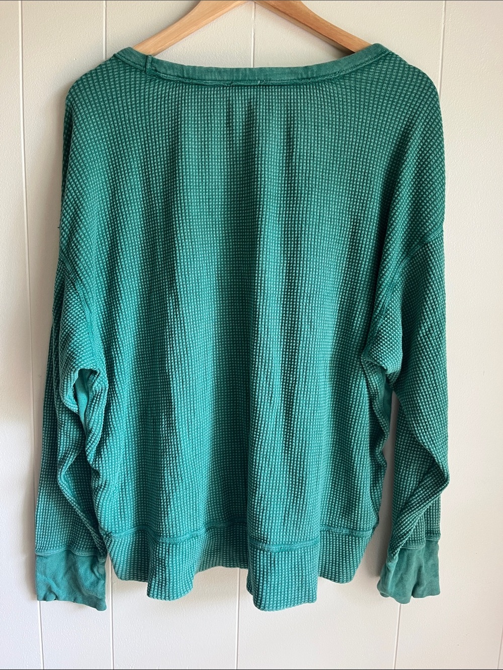 Offline by Aeri Wow! Green Waffle-Knit Long Sleeve Oversized Lounge Tee Sz Med - Picture 12 of 16